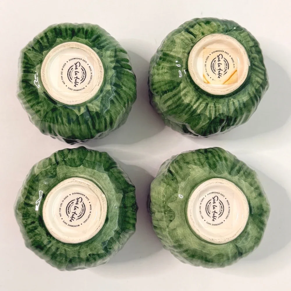 Vintage Sur La Table Artichoke Bowls Set of 4 Green Majolica Portugal Ceramic